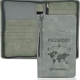 RFID Blocking PU Leather Travel Passport Holder Cover Case Travel Wallet Document Organiser with Removal Hand Strap for Men & Women (Grey-23 x 14 x 3 cm)-image-4