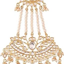 Gold Plated Traditional Kundan & Pearl Hair Jewellery Passa Headpiece Hair Accessory For Women/Girls-image-47