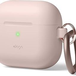 elago Silicone Case Compatible with AirPods 3 Case Cover - Karabiner Included, Supports Wireless Charging, Shock Resistant, Easily Cleaned, Full Protection (Sand Pink)-14