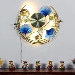 Metal Half Circle Leaves Design Wall Clock with LED Lights Decorative Wall Art Sculpture for Living Room Bedroom Office Home Decor 63x5x55 Cm-image-60