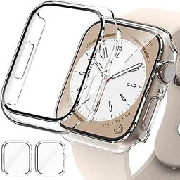 2 Pack Case for Apple Watch 44mm SE Series 6/5/4/SE 2nd Gen with Tempered Glass Screen Protector, EWUONU Full Protective Cover Hard PC Bumper Face Cover for iWatch 44mm, Clear-5
