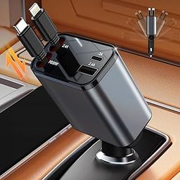 Amazm 4 in 1 Retractable Car Charger 120W, Car Charger Fast Charging, Samsung Super Fast Charger Type C for Galaxy S24 Ultra, Realme Gt, Pixel, iPhone 16/15/14/13/12/11 Car USB Charger Adapter-image-4