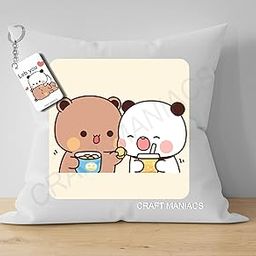 Bubu Dudu Chips Time Pillow Keychain Combo : A 16 * 16 Pillow with Filler Inside & Free Wooden MDF Keychain-image-64