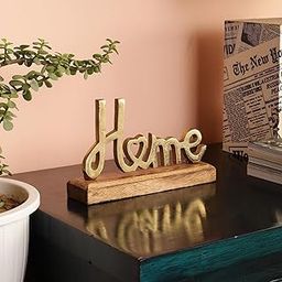 PURESTORY Home Sign Decor | Decorative Items For Home Living Room | Metal Word Sign with Wooden Base | Gift Items For Home Decoration | Decoration For Library | Tabletop For Gallery & Office - Gold-image-4