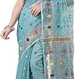 Women's Zari Karat Resham Dhakai jamdani Bengal Handloom Pure Cotton Saree Whole Body Design without Blouse Piece-picture-39