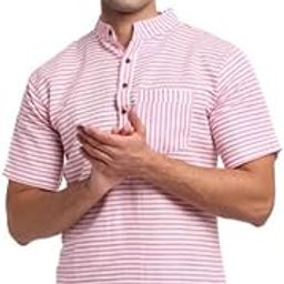 Plus Size Violet Striped Cotton Men's Short Kurta-picture-27