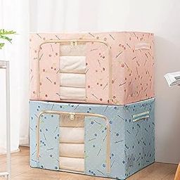 CHANCY 66 Liter Large Capacity Clothes Storage Bag Organizer with Thick Fabric Visible steel frame Waterproof Moisture-proof storage Box (Multicolor) 50 X 40 X 33 cm (2)-10