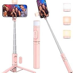 HOLD UP Selfie Stick Tripod with Fill Light,Extendable Selfie Stick 30" & Flexible Phone Tripod Stand with Wireless Remote Pink-image-74