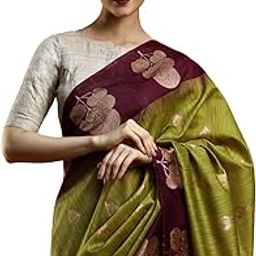 Ethnic Motif Woven Cotton Muga Saree Green-image-34