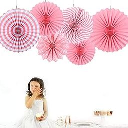 Shopping Mart Set of 6 Paper Hanging Fans Decoration for Birthday Decoration Items for Girls&Boy (Light Pink)-image-5