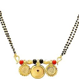 Missmister Brass Gold Plated 3 Wati Laxmi Coin Faux Ruby Studded 30 Inch Mangalsutra Tanmaniya Traditional Necklace Jewellery for Women (MM1292MSSV)-picture-15