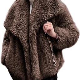 Women Faux Fur Lapel Coat Open Front Fluffy Shaggy Winter Warm Furry Coat-image-32