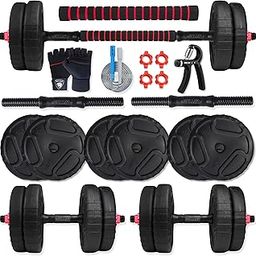 BULLAR Premium Adjustable Dumbbells Set 8 Kg to 30 Kg with Pair of Dumbbell Rods and PVC Weight Plates with Connector Rod (20Kg Combo with Connector Rod)-12