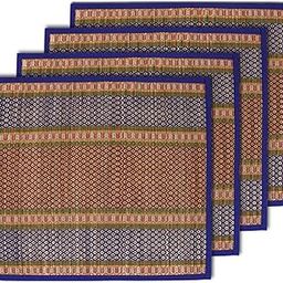 ORRIC Natural River Grass Handcrafted Pooja Floor Mats | Meditation Prayer Mat | Sitting Aasan Chatai Mat | Eco-Friendly 18x18 Inches Mat for Pooja & Meditation (Blue, Pack of 4)-image-10