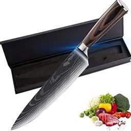 Damascus Chef's Knife with Ergonomic Handle, 8 Inch Ultra Sharp Professional Chef Knife for vegetables, Meat Cutting, Made of German High Carbon Stainless Steel Kitchen Knife for Home & Restaurant-21