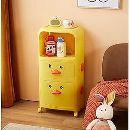 Kuber Industries (Pack of 1) Duck Storage Rack | Large Capacity Trolley Rack For Living Room | Storage Rack For Books | Multipurpose Storage Trolley with Drawers & Wheels For Toys | 518-1 | Yellow-22