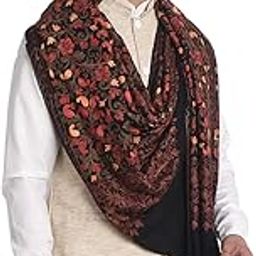 Men Kashmiri Shawl Stole with Embroidery Patterns, Punjabi Mens Woolen Lohi Wrap-image-3