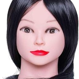 UJEAVETTE® Model Head Hair Styling Training Heads Model Synthetic Fibre Mannequin Head Black Rotary Head-image-2