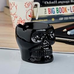 Kookee Groovy Ceramic Ashtray - Unique and Colorful Smoking Accessory with Retro Vibes - Funky Decor for Smokers and Collectors, Black Skull (10683)-image-3