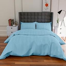 Comforter Cover Single Bed - 310 TC Cotton Stripe Pattern - With 1 Pillow Cover - Bed Blanket, Quilt, Rajai, Duvet Cover - Sky Blue, 61 X 91 Inch-image-52
