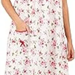breezly Woman's Long Short Calf Length Pure Cotton Nighty Pink-picture-23