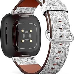 CJBROES Replacement Leather Watch Band, Compatible with Fitbit Versa 3 and Fitbit Sense of Wristband Bracelet Accessory - Zentangle-Stylized-sea-Cockleshell-image-72