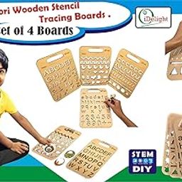 OiDelight Montessori Wooden Stencil Boards Set of 4. Tracing Kit for Alphabet Letters, Shapes, Numbers, Patterns, Lines, Zig-Zags, Waves, Spirals and Shapes, Large and Small Letters.-14