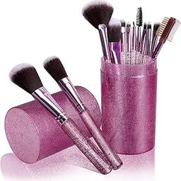 Travel Makeup Brushes Set with Case, 12pcs Professional Make Up Brush for Foundation Blush Powder Eyeshadow Blush Eyebrow Lip Etc. Portable Storage Box, Best Gift Kit (Glitter Pink)-20
