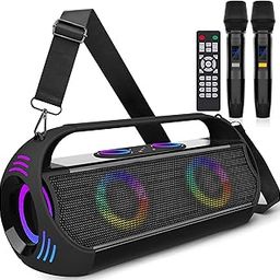 Karaoke Machine, 160W Super Bass Wireless Bluetooth Speaker, with 2 Wireless Microphones + Remote Control, 2+2 Stereo Channels, 3.0 Bass Playback Time, 30000mAh/20H,-image-50