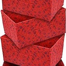 Kuber Industries Metalic Floral Print Non Woven Fabric 4-Replacement Drawer Storage and Cloth Organizer Unit for Closet (Red)-KUBMART3495-image-75