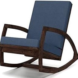 Jangid Handicraft Sheesham Wood Rocking Chair for Living Room | Rosewood Contemporary Arm Rest Swing Chair | Resting Adults Chairs with Cushions for Home | Brown & Navy Blue Cushions-image-12