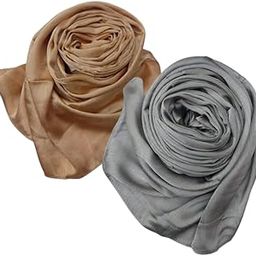 Trending Muna Satin Hijab Combo Of 2 Silky & Shiny Wedding Season Collection/Muslim Women's Islamic Fancy Shawl/Duppatta/Stoles/Head Scarves for Girls Abaya-image-46
