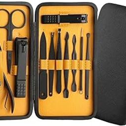 ODMART 12-in-1 Manicure Set Nail Clippers Kit | Stainless Steel Grooming Tools with Nail Scissors, Acne Needle, Peeling Knife & Blackhead Remover | Travel Case for Men & Women (Black)-image-56