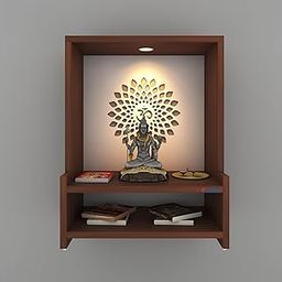Anikaa Godly LED Light OM Puja Stand Wall Temple Shelf Home Mandir for Office & Home Decoration - Walnut/White (D.I.Y - Do-It-Yourself)-17