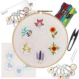 Embroiderymaterial 8-Inch Embroidery Kit for Beginners with MDF Key Rings (Round Shape)– Includes Floral Designs, Needles, Cutter, Threads, Hand-Printed Fabric, and Instruction Guide-picture-4