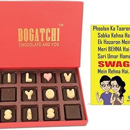 BOGATCHI Happy Rakhi Gift Box for Sister, I Love You SIS Chocolate Box 12pcs + Free Rakhi Adorable Greeting Card-image-65