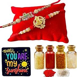 Set of 2 Decorative Rakhis Veera Rakhri with Guru Nanak Devji, Sikh Religious Punjabi Rakhee for Brother Bhaiya Virji + Card + Tikka + Fridge Magnet- Rakhi for Rakshabandhan with Gift-image-19