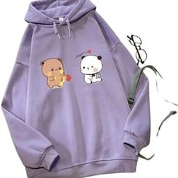 PDK Fashion Couple Bear Print Fleece Hooded Neck Hoodie for Women's-image-91
