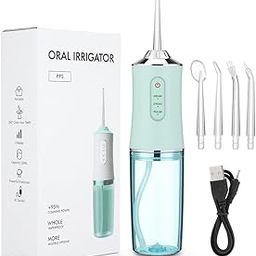Oral Irrigator with 3 Modes 4 Jets IPX7 | Cordless Waterproof Rechargeable Irrigation Cleaner with 220ml Detachable Water Tank for Teeth Cleaning (Green)-image-89