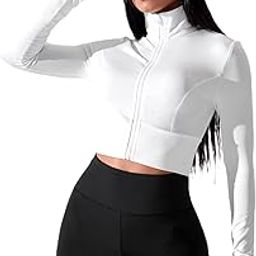 Women's Lightweight Full Zip Athletic Long Sleeve Crop Running Workout Yoga Sportwear Jacket-image-50