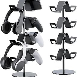 Controller Stand, 4 Tiers, Game Controller Storage Rack, Tabletop, Headphone Stand, Freely Adjustable, Headset Holder, Stand, Black, Multi-functional Storage Stand, Easy Assembly, Chargeable Place,-24