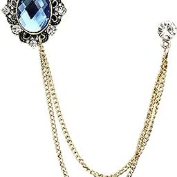 Men's & Women Suit Shirt Stud Lapel Pin Chain Tassel Brooch Pin with Crystal Chain(Mirror Gem gold)-image-23