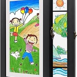 THE FINE FRAMER Wood Kids Artwork Picture Frame Wall Mountable Art Frames With Storage Of 100 A4 Size Drawings, 10 Coloring Pages Photo Frame, Black 10X13.5 Inches, Rectangular-13
