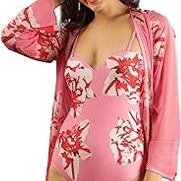 Women Swimwear Pink - Floral Printed one-piece Monokini with Coverup | Sweetheart Neck for Elegant Beach Style Bikini | Stylish & Comfortable Women Swimsuit | Summer Fashionable Beach wear-picture-13