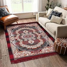 Kuber Industries Carpet|Water Absorption Kalamkari Paisley Pattern Floor Mat|Velvet Sitting Carpet for Hall, Living Room, 5x7 Feet (Maroon)-27
