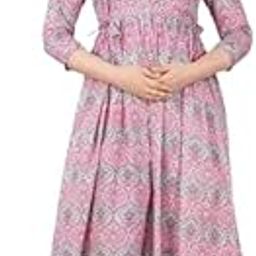 Women's Cotton Printed Maternity Dress, Pink and Grey Floral Pattern, 3/4 Sleeves, Midi Length-image-2
