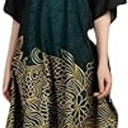 Ethnic Designer Printed Kaftan Dresses for Women – Stylish, Modest, Loose Fit, Free-Size Short Midi for Casual, Holiday & Beachwear Green-image-94