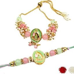 Rakhi Combo Of 2 Rakhi For Brother and Bhabhi Set/Premium Ganesh ji rakhi with designer Pearl work/Bracelet Rakhi/Rakshabandhan Gift Card/Bhabhi Rakhi/ 2 /Pearls-10