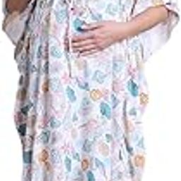 Off White Sea Shell Rayon Maternity Kaftan/Maxi Nighty/Free Size/Feeding/Nursing/Zipper/Drawstring-image-41