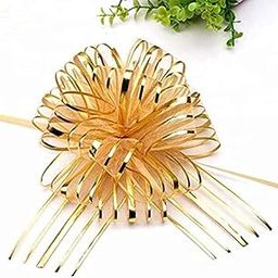 10pc Big Organza Pull Bow Flower Ribbon 2InchX35 Inch Long Tulle Tails for Gift Wrap, Wedding &Christmas Gift. 6Inchx6Inch Ready Size (Golden Color, Set of 10)-image-29
